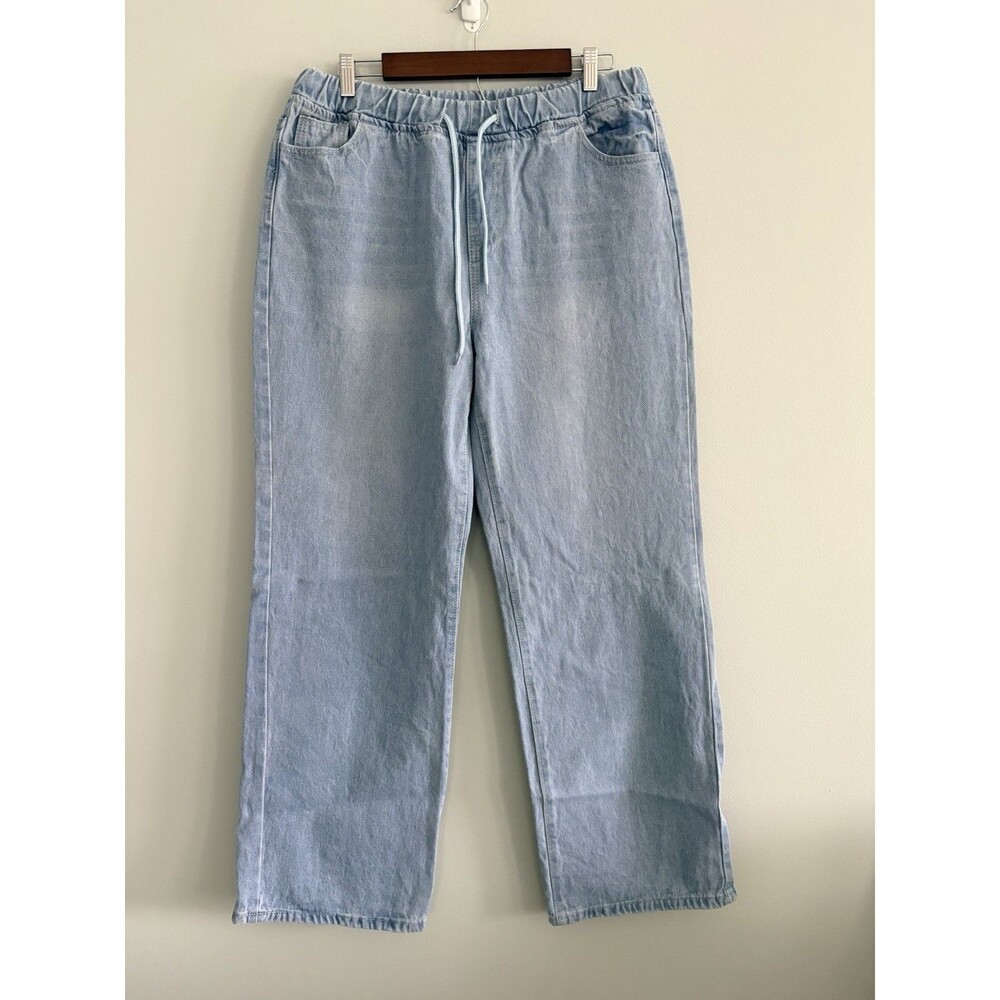 Unbranded Jeans Wide Leg Womens XL High Rise Elastic Waist Drawstring Pockets